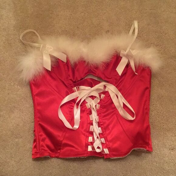 Shirley of Hollywood Red and White Corset Chemise Lingerie - Picture 2 of 7